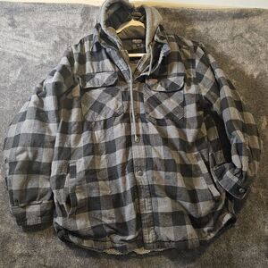 Smith's Workwear Sherpa Lined Hooded Flannel Jacket Gray Black Plaid Men's XL